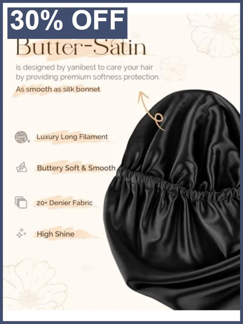 Adjustable Satin Sleep Bonnet, Double Layer Extra Long for Curly Hair